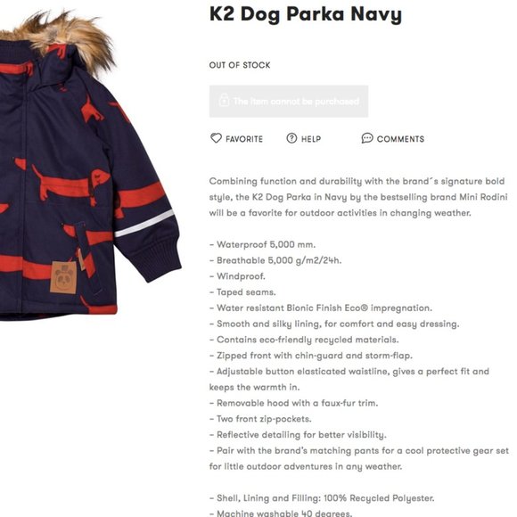 MINI RODINI K2 Dog Parka 92/98 - Picture 4 of 4